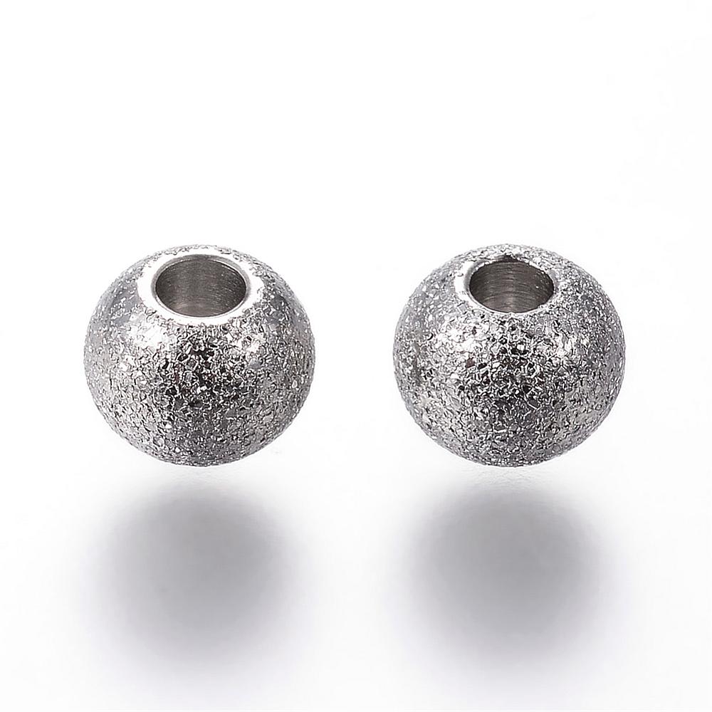 PandaHall 304 Stainless Steel Stardust Beads, Round, Stainless Steel Color, 6x5mm, Hole: 2mm Stainless Steel Round