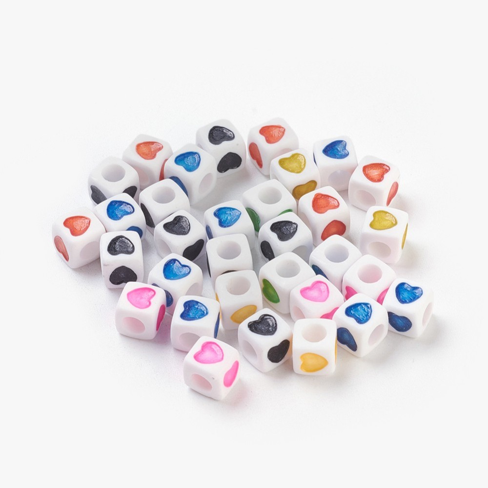 PandaHall Colorful Acrylic European Beads, Cube, Mixed Color, 7x7x7mm, Hole: 4mm Acrylic Cube Multicolor