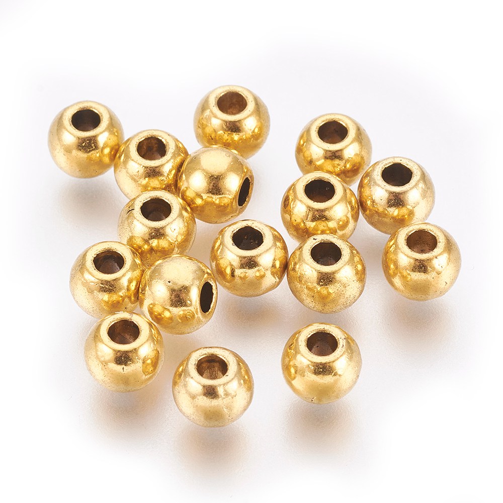 PandaHall Tibetan Style Beads, Lead Free & Cadmium Free, Barrel, Antique Golden Color, 6x5mm, hole: 2.5mm Alloy Barrel