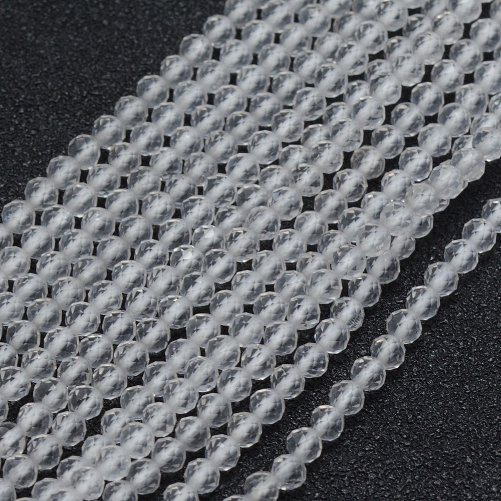 PandaHall Natural Quartz Crystal Beads Strands, Faceted, Round, 2mm, Hole: 0.5mm; about 165pcs/strand, 15.35"(39cm) Quartz Crystal Round