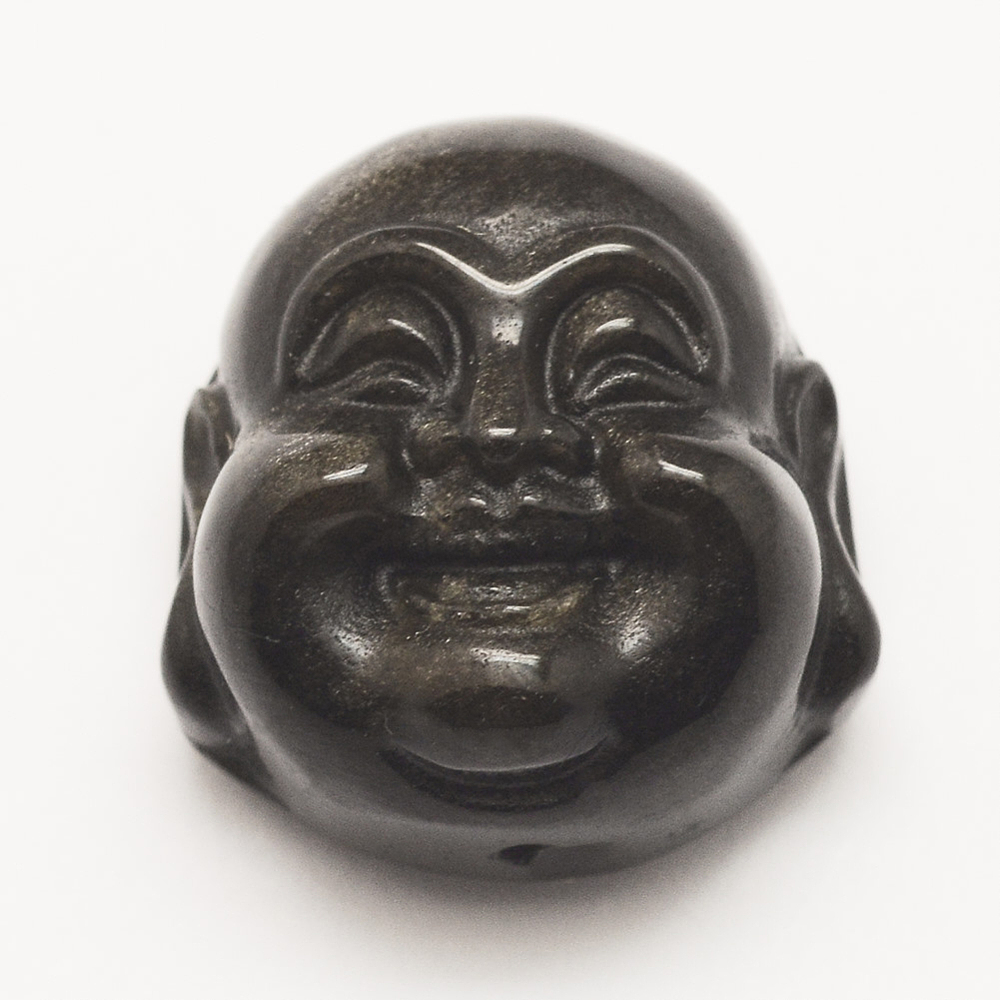 PandaHall Natural Golden Sheen Obsidian Pendants, Buddha Head, 20x19x12.5mm, Hole: 1.5mm Obsidian Human Black