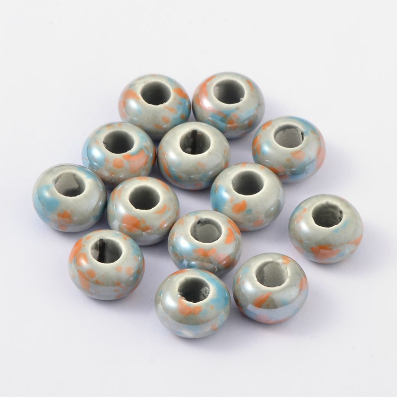 PandaHall Handmade Porcelain Ceramic Loose Beads, Pearlized, Rondelle, Ivory, 15x10mm, Hole: 6mm Porcelain Rondelle Ivory