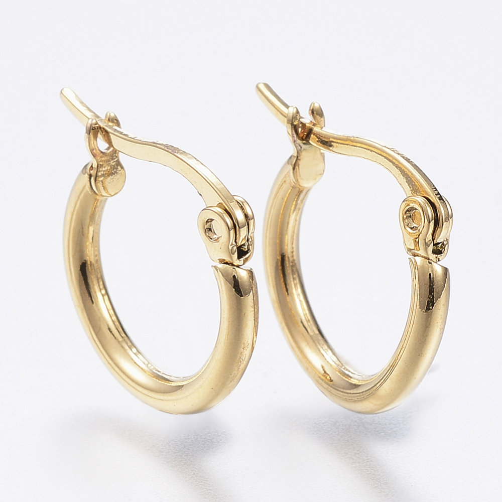 PandaHall Ring 304 Stainless Steel Hoop Earrings, Golden, 15x2mm; Pin: 1x0.7mm Stainless Steel