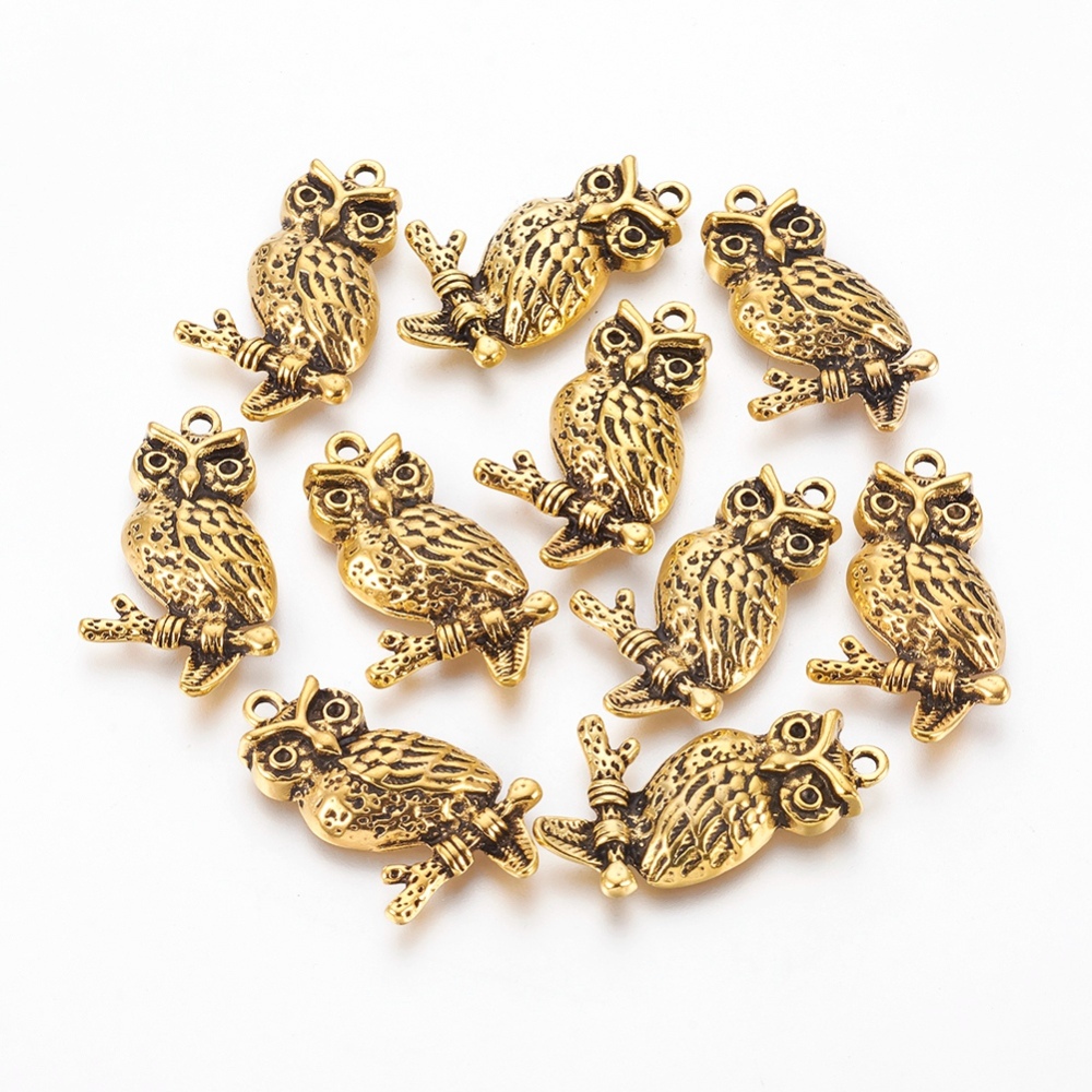 PandaHall Zinc Alloy Pendants, Halloween, Owl, Antique Golden, Lead Free and Cadmium Free, 31x18x4mm, Hole: 2mm Alloy Animal