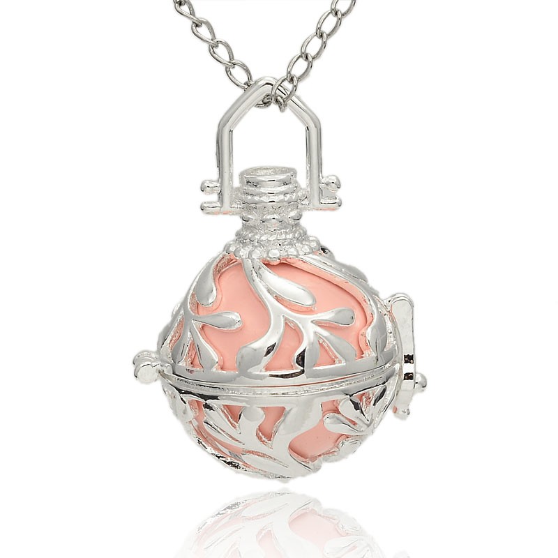 PandaHall Silver Tone Brass Hollow Round Cage Pendants, with No Hole Spray Painted Brass Round Beads, Pink, 36x25x21mm, Hole: 6x7mm Brass...