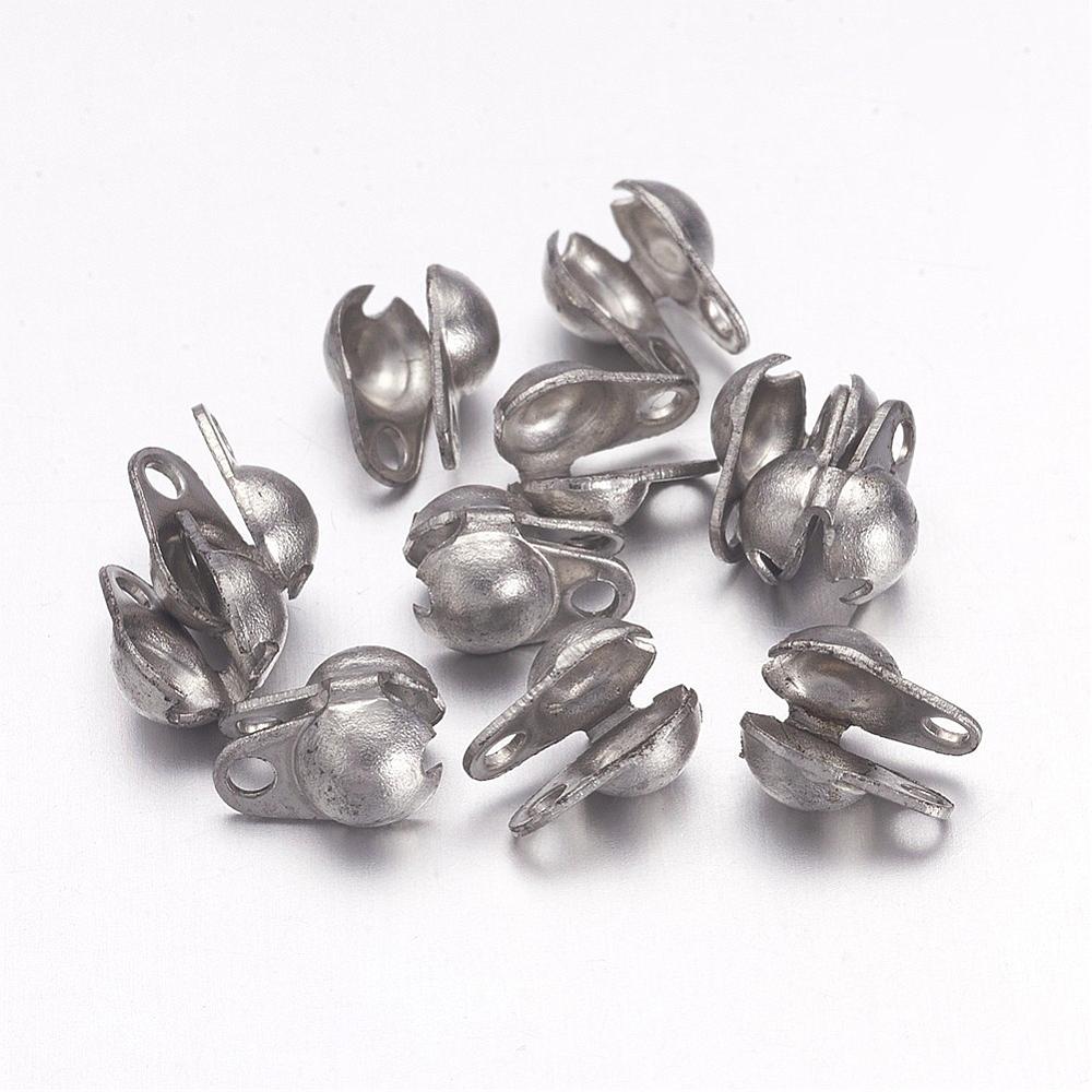 PandaHall 304 Stainless Steel Bead Tips Knot Covers, Stainless Steel Color, 6x4x3.5mm, Inner Diameter: 3mm Stainless Steel