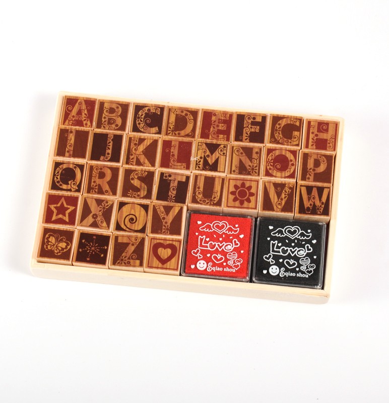 PandaHall Fancy Majuscule Wooden Stamp Sets, 11x17x3cm; about 32pcs/box Wood
