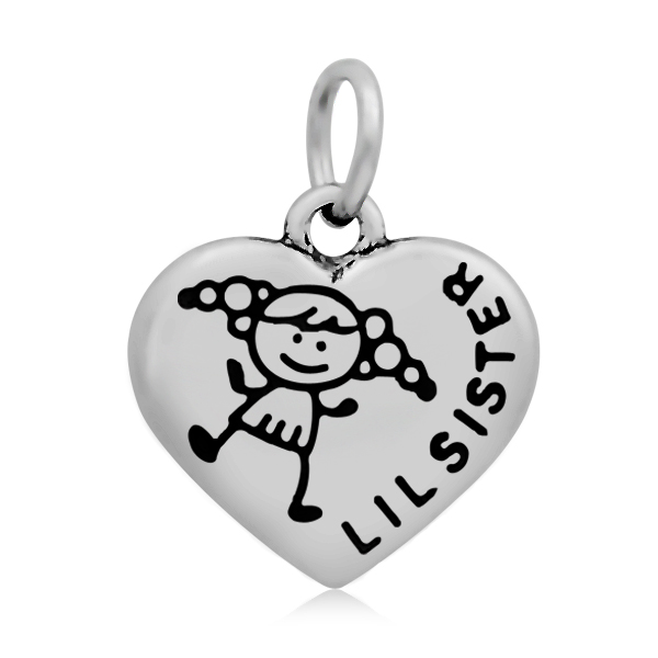PandaHall 316 Stainless Steel Enamel Pendants, Heart with Word Lil Sister, Stainless Steel Color, 16.5x17x3.5mm, Hole: 5mm; Jumpring: 7x1mm...