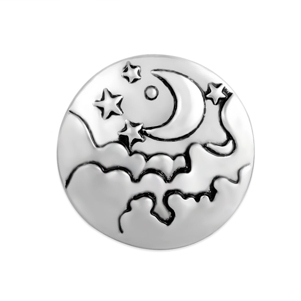 PandaHall Alloy Snap Jewelry Buttons, Flat Round with Moon, Antique Silver, 20x7mm; Knob: 5.5mm Flat Round