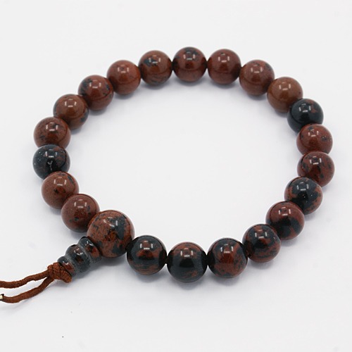PandaHall Mala Beads Charm Bracelets, Natural Mahagony Obsidian Buddha Bracelets, 56mm Obsidian Red