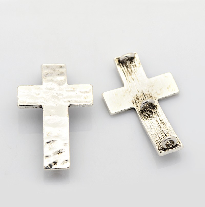 PandaHall Tibetan Style Beads, Hammered Cross, Cadmium Free & Nickel Free & Lead Free, Antique Silver, 37x22x2x1.5mm Alloy Cross