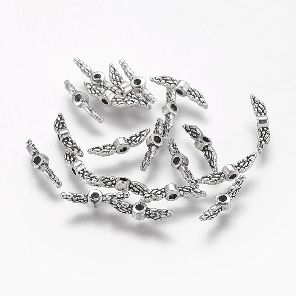 PandaHall Tibetan Style Beads, Lead Free & Nickel Free & Cadmium Free, Wing, Antique Silver, about 12mm long, 3mm wide, 3mm thick, hole...