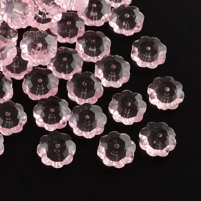 PandaHall Flower Transparent Glass Beads, Marguerite Beads, Faceted, PearlPink, 9.5~10x4mm, Hole: 1mm Glass Flower Pink
