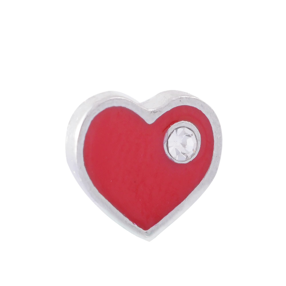 PandaHall Alloy Enamel Cabochons, Floating Locket Charms, with Rhinestone, Heart, Cerise, 8.1x9.5x2mm Alloy Heart Red