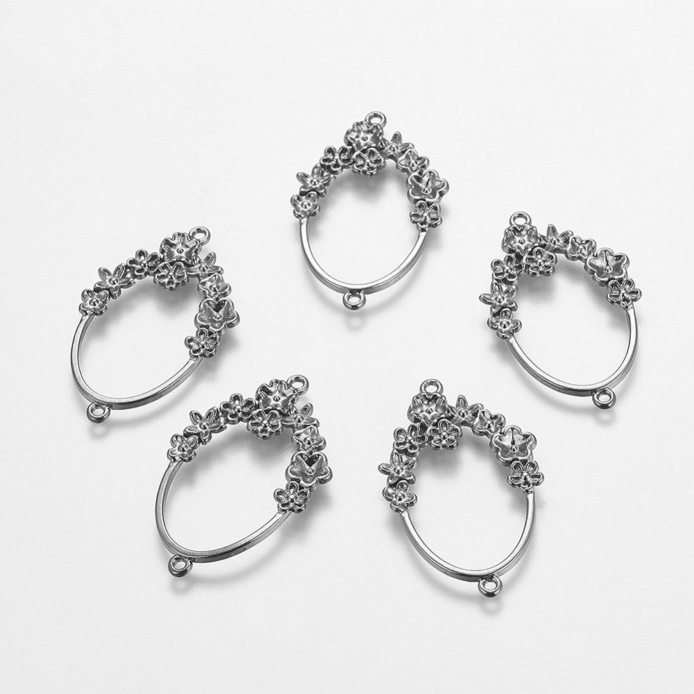 PandaHall Alloy Links, Oval, Accented with Flower, Gunmetal, Lead Free, Nickel Free and Cadmium Free,  about 42mm long, 26mm wide, 4mm thick...