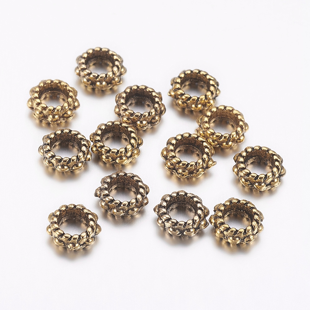 PandaHall Tibetan Style Spacer Beads, Antique Golden Color, Lead Free & Cadmium Free, Flower, Size: about 6mm in diameter, 3mm thick, hole...
