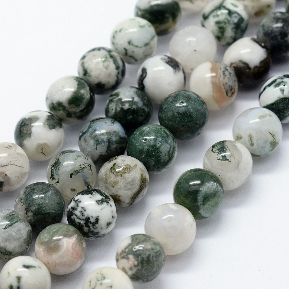 PandaHall Natural Tree Agate Beads Strands, Round, 4mm, Hole: 0.6mm; about 95pcs/strand, 14.76"(37.5cm) Natural Agate Round