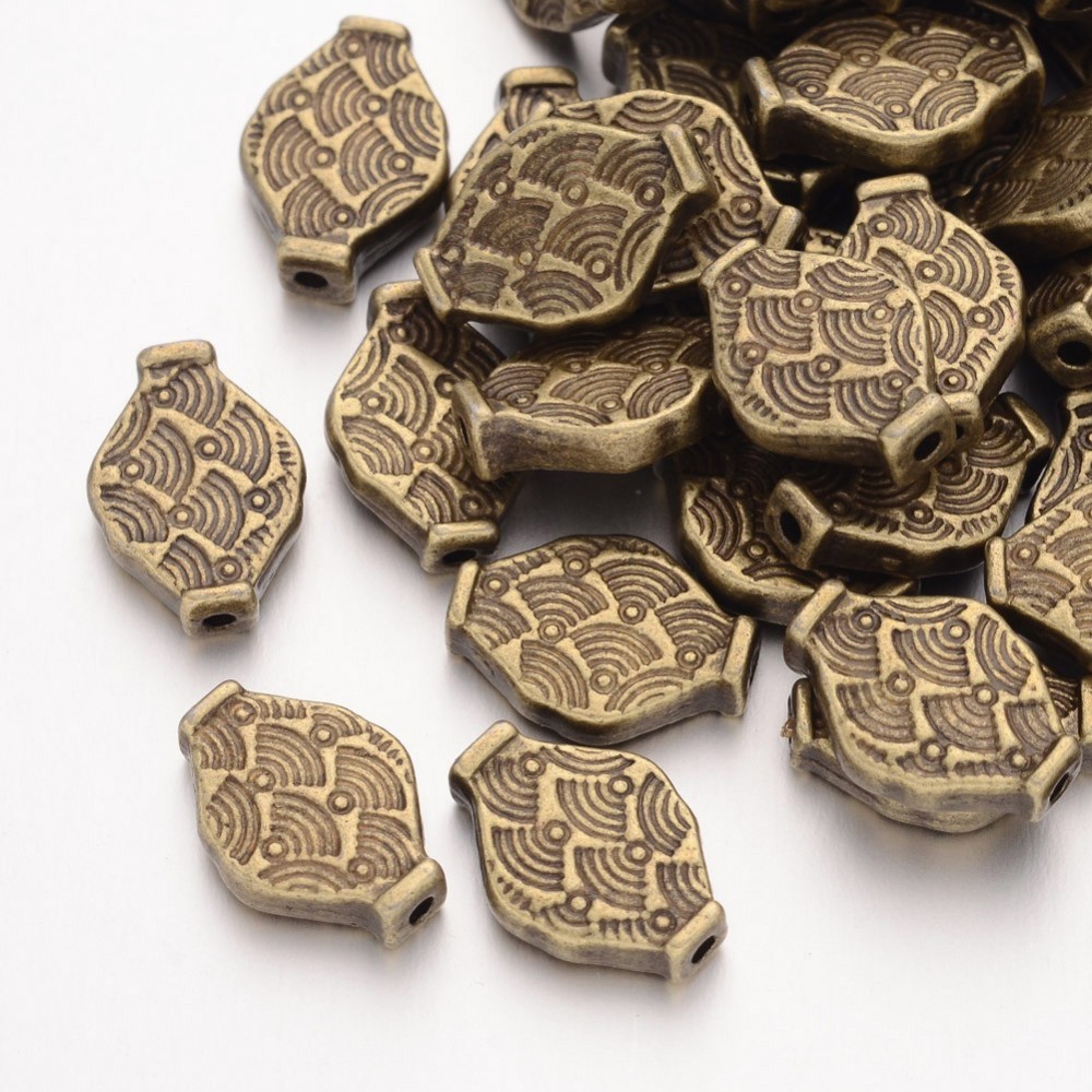 PandaHall Tibetan Style Beads, Lead Free & Cadmium Free, Antique Bronze Color, Rhombus, 14mm long, 10mm wide, 3mm thick, hole: 1mm Alloy...