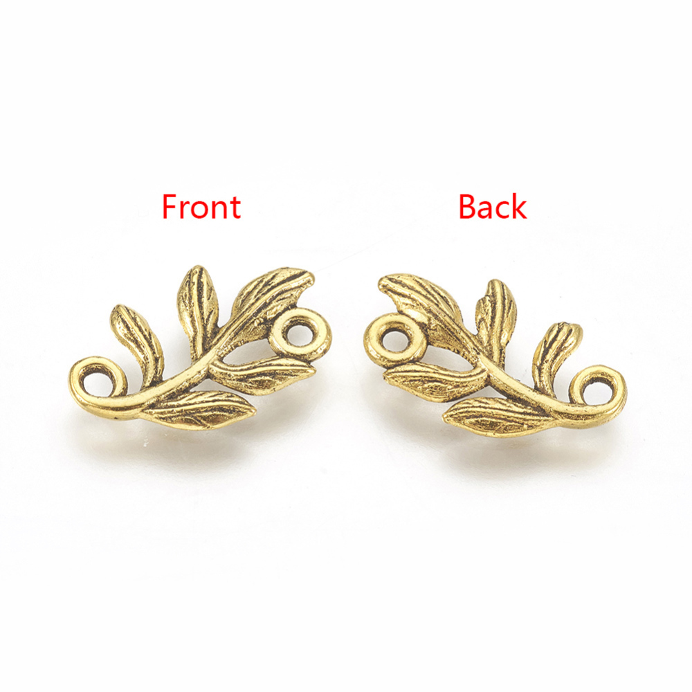 PandaHall Metal Alloy Links, Leaf, Antique Golden, 15x9x1mm, Hole: 2mm Alloy Leaf