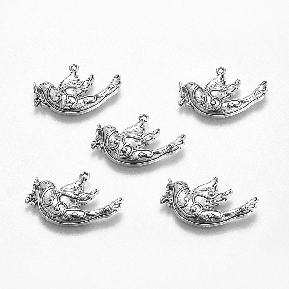 PandaHall Tibetan Style Alloy Pendants, Peace Dove, Lead Free & Cadmium Free, Antique Silver, 21x28x3mm, Hole: 1.5mm Alloy Bird