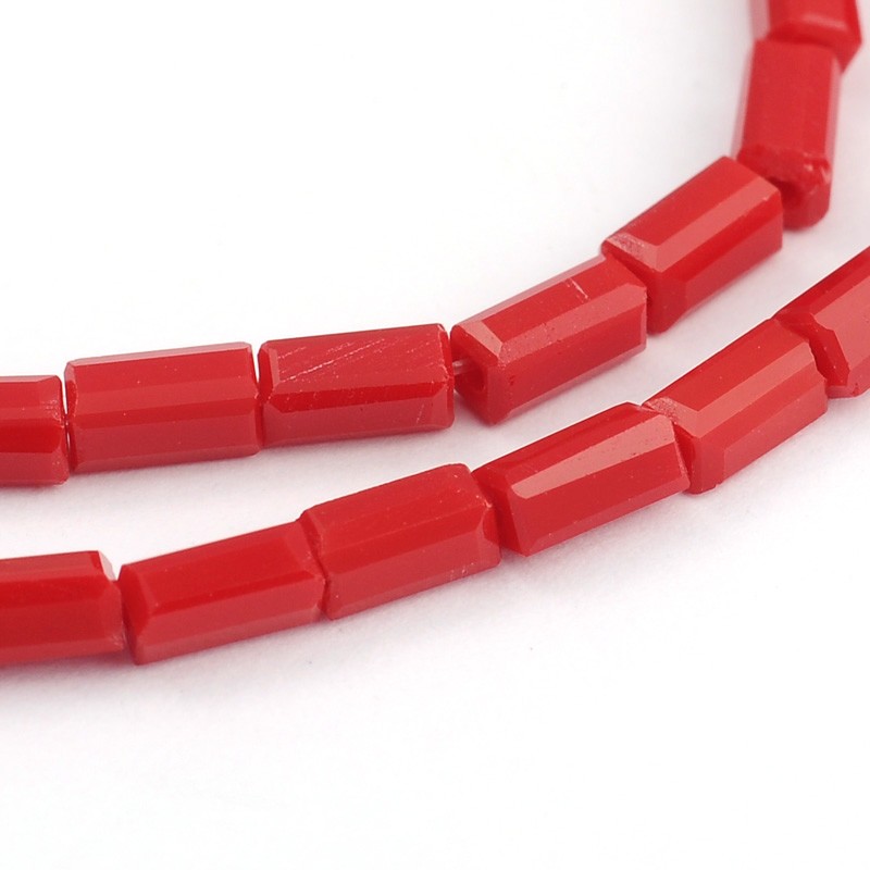 PandaHall Faceted Rectangle Glass Beads Strands, DarkRed, 4x2mm, Hole: 1mm; about 96pcs/strand, 17.3" Glass Rectangle Red