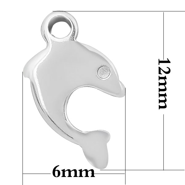 PandaHall Dolphin 316 Stainless Steel Charms, Stainless Steel Color, 12x6x1mm, Hole: 1mm Stainless Steel Dolphin