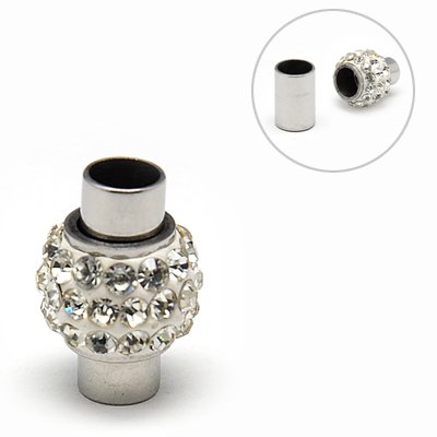 PandaHall 304 Stainless Steel Magnetic Clasps, with Polymer Clay Rhinestone Beads, Oval, 17x12mm, Hole: 5mm Stainless Steel Oval
