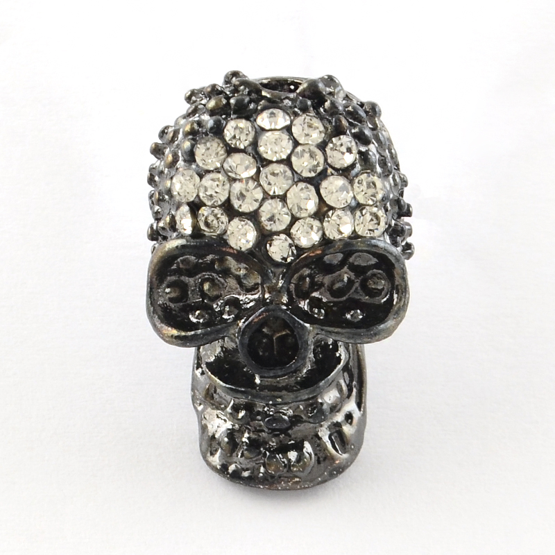 PandaHall Skull Alloy Grade A Rhinestone Beads, Gunmetal, 23x16x8mm, Hole: 2mm Alloy+Rhinestone Skull