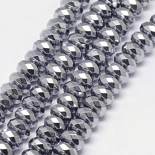 PandaHall Electroplate Non-magnetic Synthetic Hematite Beads Strands, Faceted, Rondelle, Grade A, Platinum Plated, 8x4mm, Hole: 1.2mm; about...