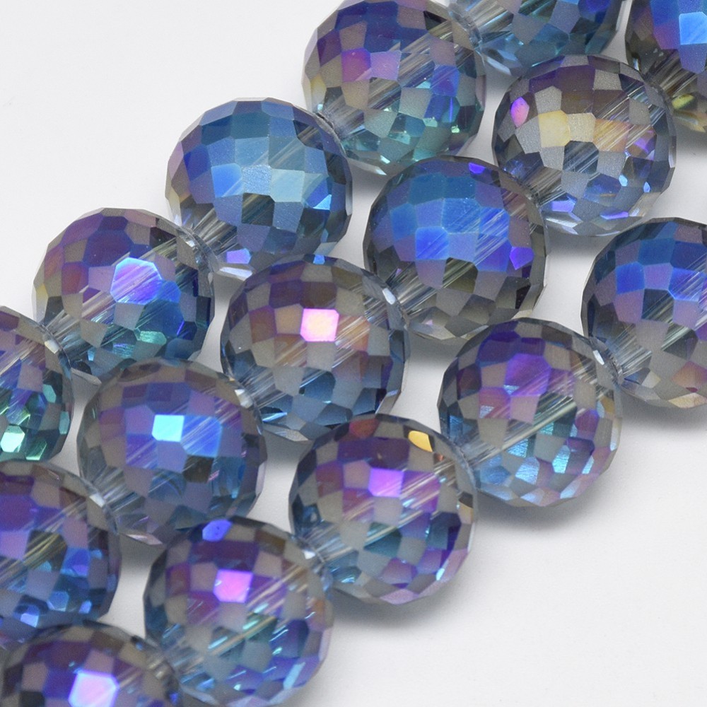 PandaHall Electroplate Glass Beads Strands, Rainbow Plated, Frosted, Faceted, Round, RoyalBlue, 12mm, Hole: 1.5mm; about 50pcs/strand...