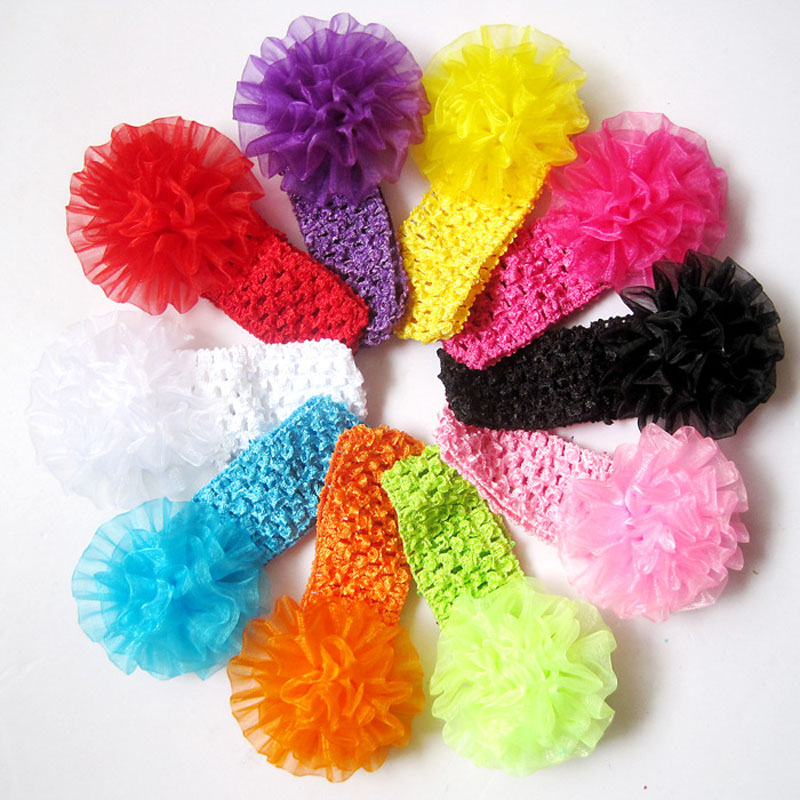 PandaHall Elastic Baby Headbands, Cloth Organza Flower Baby Girls Headbands, Mixed Color, 100mm Cloth Multicolor