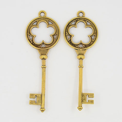 PandaHall Tibetan Style Big Pendants, Lead Free & Cadmium Free, Skeleton Key, Antique Golden, 77x26x3mm, Hole: 3mm Alloy Key