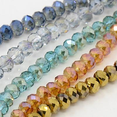 PandaHall Electroplate Glass Strands, Faceted, Rondelle, Mixed Style, Mixed Color, 4x3mm, Hole: 1mm; about 149pcs/strand, 18.1" Glass...