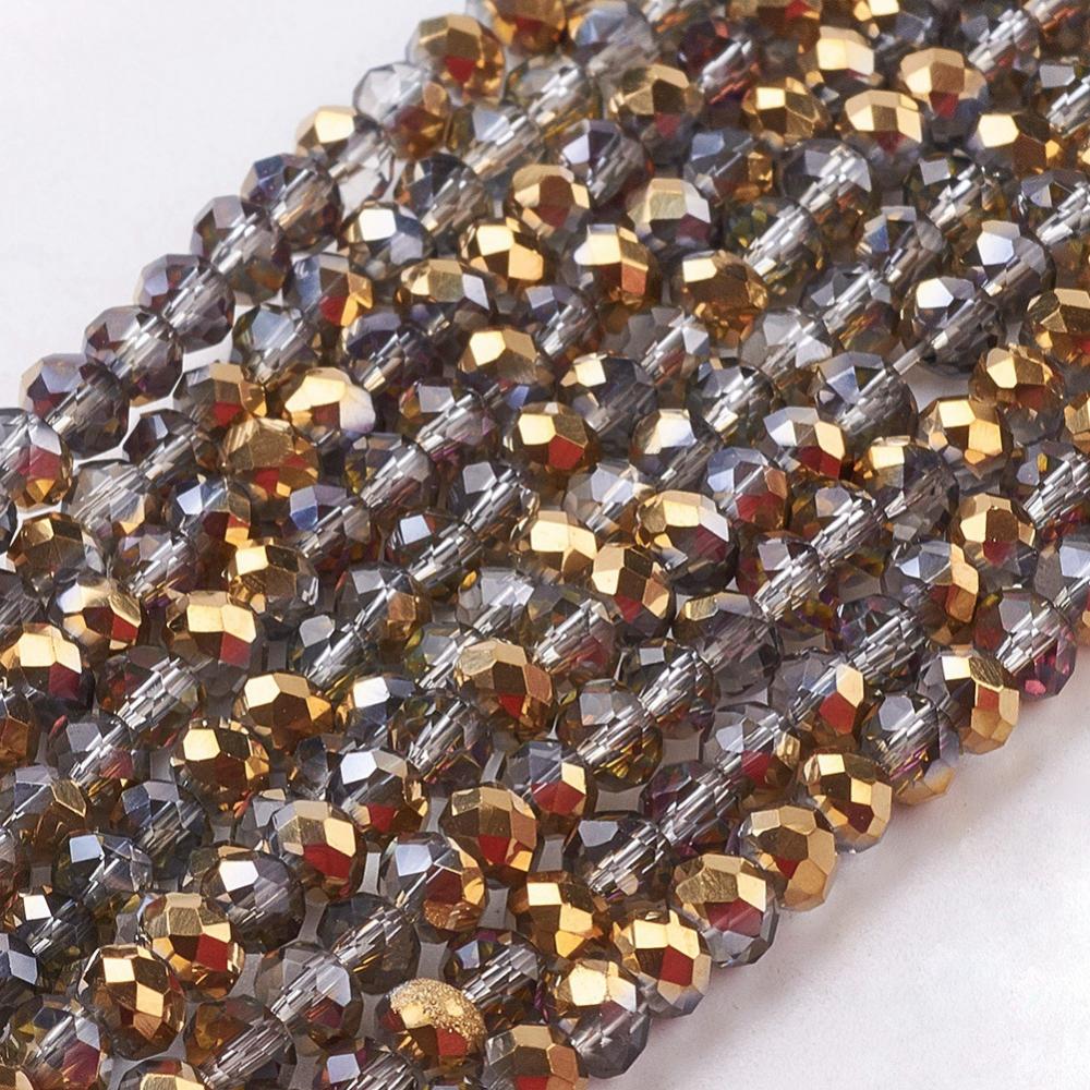 PandaHall Electroplate Glass Faceted Rondelle Beads Strands, Half Plated, Gold, 3x2mm, Hole: 1mm; about 100pcs/strand, 10" Glass Rondelle...