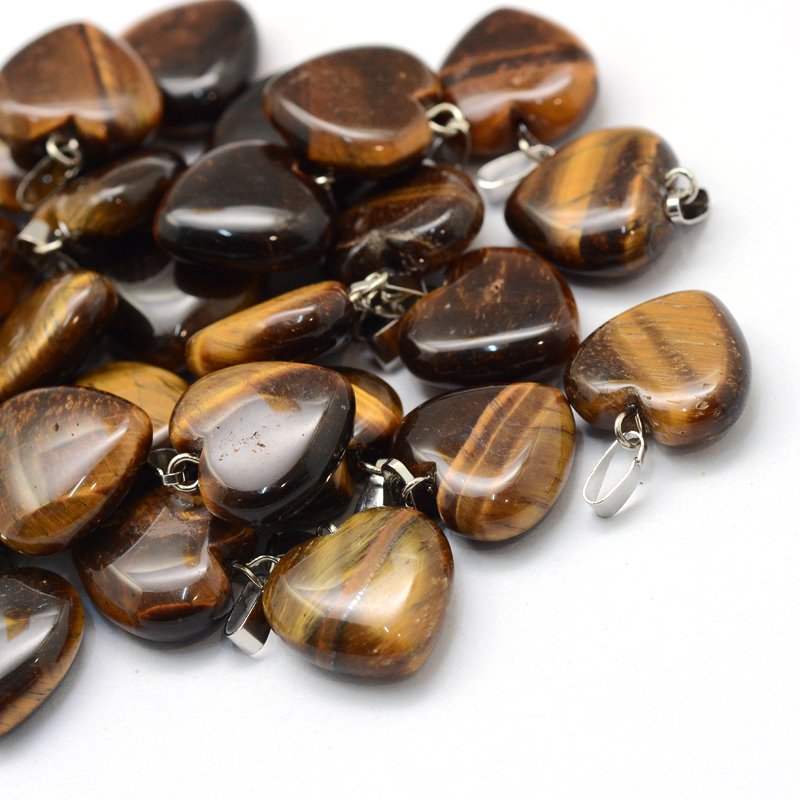 PandaHall Heart Natural Tiger Eye Pendants, with Platinum Tone Brass Findings, 17~19x15~16x5~6mm, Hole: 2x7mm Tiger Eye Heart