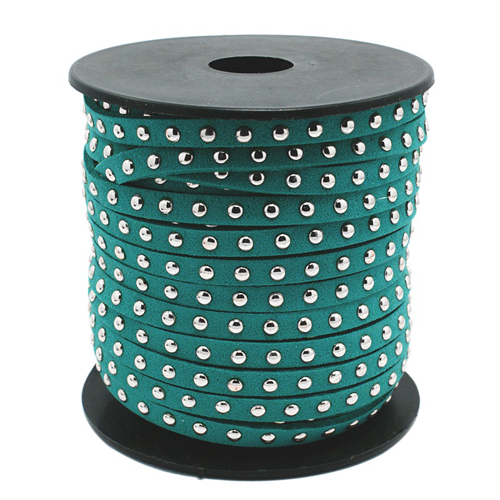PandaHall Silver Aluminum Studded Korea Faux Suede Cord, Faux Suede Lace, Teal, 5x2mm; about 20yards/roll Suede Cyan