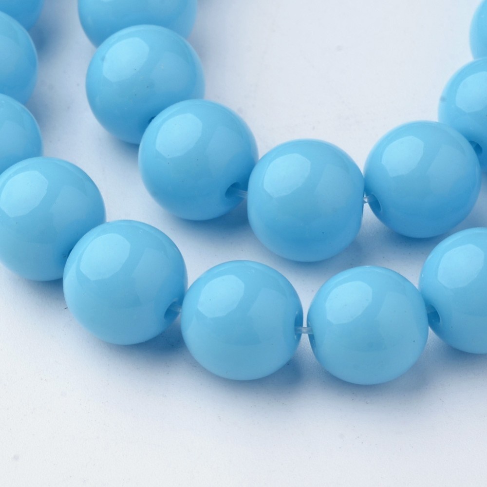 PandaHall Glass Beads Strands, Round, Dyed, LightSkyBlue, 10mm, Hole: 1mm; about 34pcs/strand, 12.5" Glass Round Blue