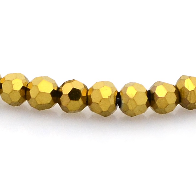 PandaHall Full Plated Glass Faceted Round Spacer Beads Strands, Golden Plated, 3mm, Hole: 1mm; about 100pcs/strand, 11.5" Glass Round