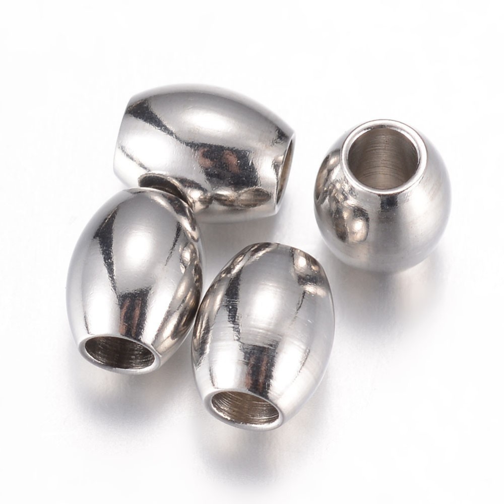 PandaHall 304 Stainless Steel Beads, Barrel, Stainless Steel Color, 7.5x6mm, Hole: 3mm Stainless Steel Barrel