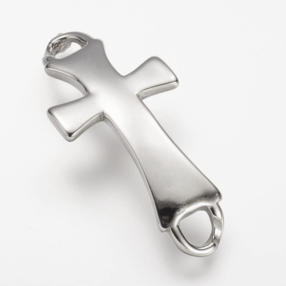 PandaHall 304 Stainless Steel Link, Cross, Stainless Steel Color, 56x26x3mm, Hole: 6mm Stainless Steel Cross