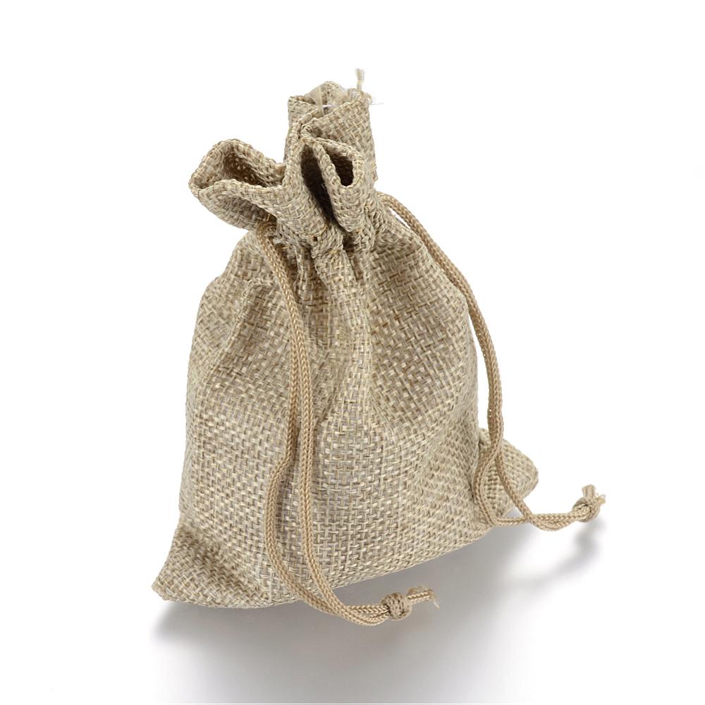 PandaHall Burlap Packing Pouches Drawstring Bags, DarkKhaki, 23x17cm Cloth Yellow