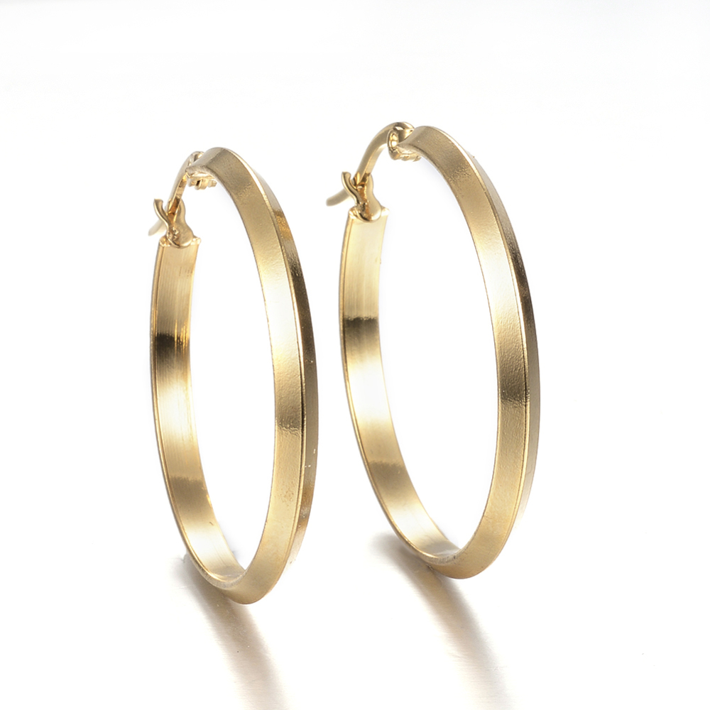 PandaHall 304 Stainless Steel Hoop Earrings, Golden, 34.5x33x3mm; Pin: 1x0.8mm Stainless Steel