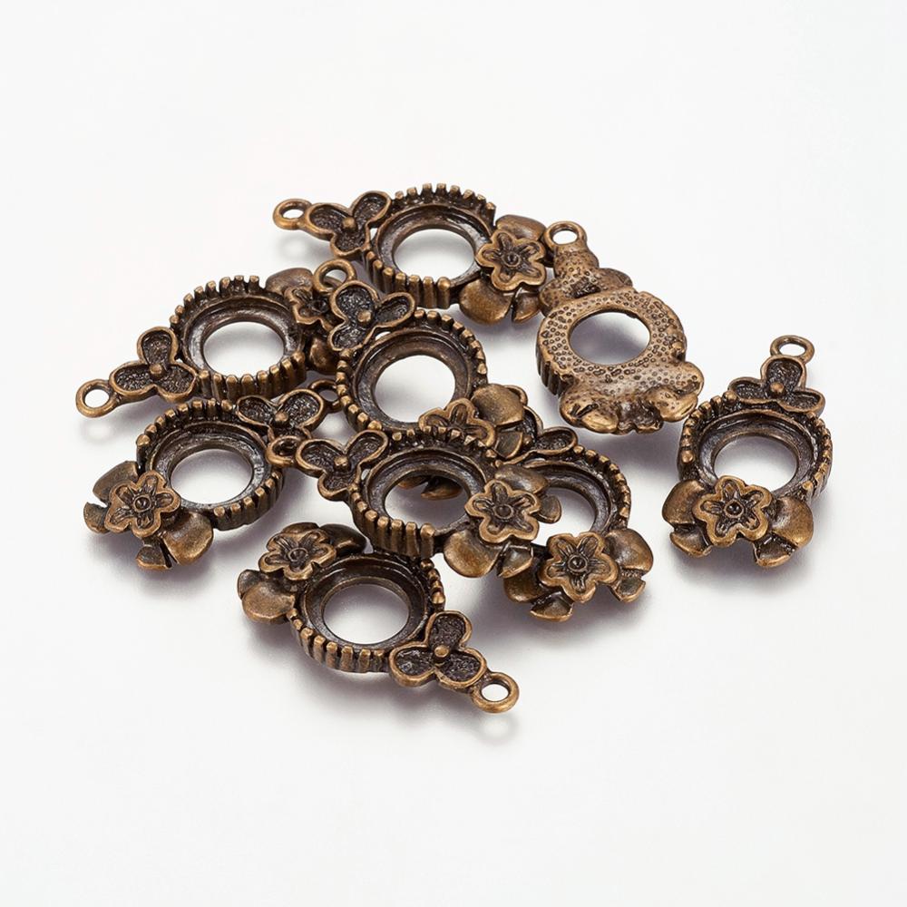 PandaHall Alloy Blank Pendant Trays, Open Back Settings for Cabochon, Lead Free & Cadmium Free & Nickel Free, Flower, Antique Bronze...