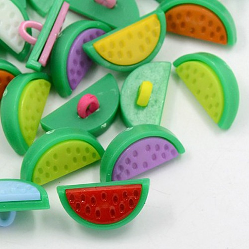 PandaHall Acrylic Shank Buttons, 1-Hole, Dyed, Watermelon, Mixed Color, 20x10x4mm, Hole: 3x2mm Acrylic Fruit Multicolor