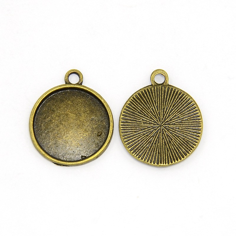 PandaHall Nickel Free Tibetan Style Alloy Flat Round Pendant Cabochon Settings, Antique Bronze, Tray: 16mm; 21x18x2mm, Hole: 2mm Alloy Flat...