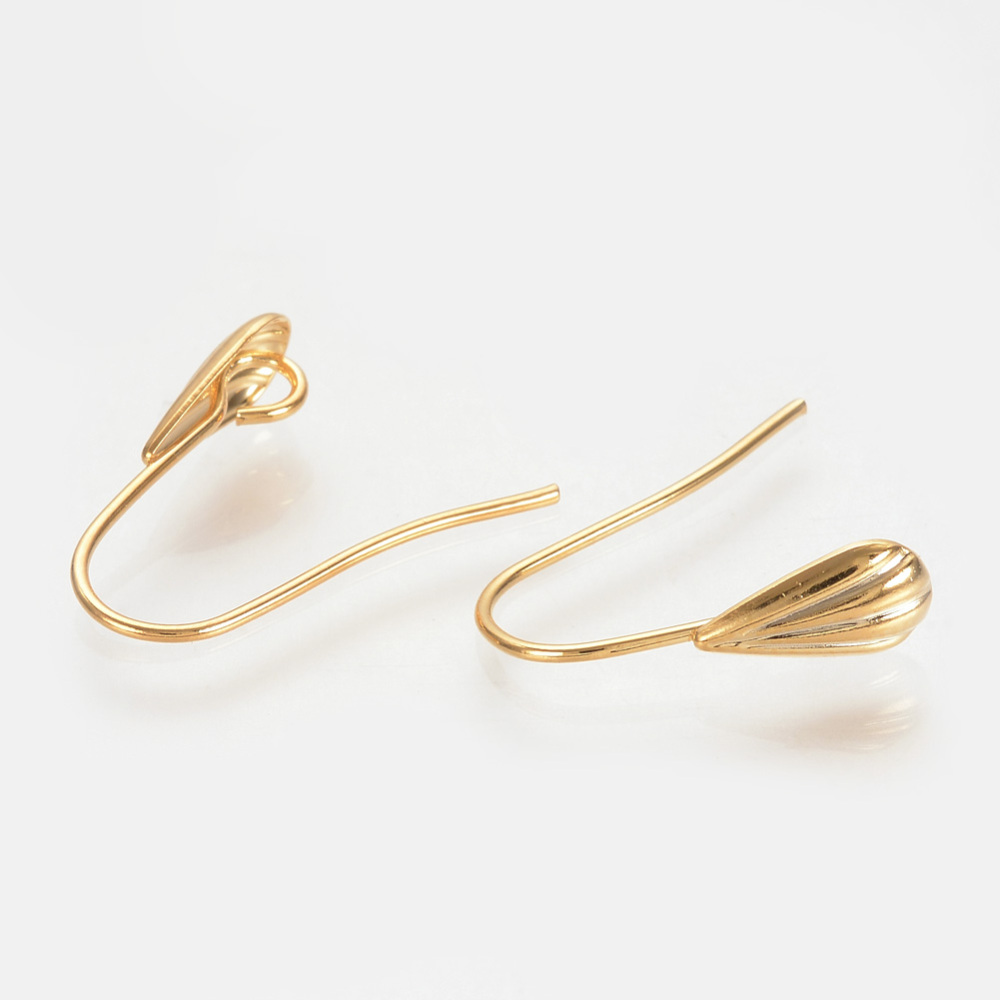 PandaHall Brass Earring Hooks, 16K Real Gold Plated, 16x17x5mm, Hole: 2.5mm; pin: 0.5mm Brass