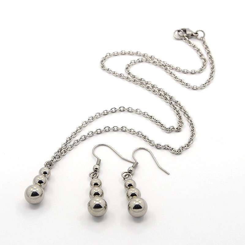 PandaHall 304 Stainless Steel Gourd Jewelry Sets, Earrings and Necklaces, with Lobster Claw Clasps, Stainless Steel Color, 17.9"; 41mm...