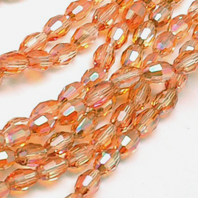 PandaHall Electroplate Glass Beads Strands, Full Rainbow Plated, Faceted, Oval, DarkOrange, 6x4mm, Hole: 1mm; about 72pcs/strand, 16" Oval...
