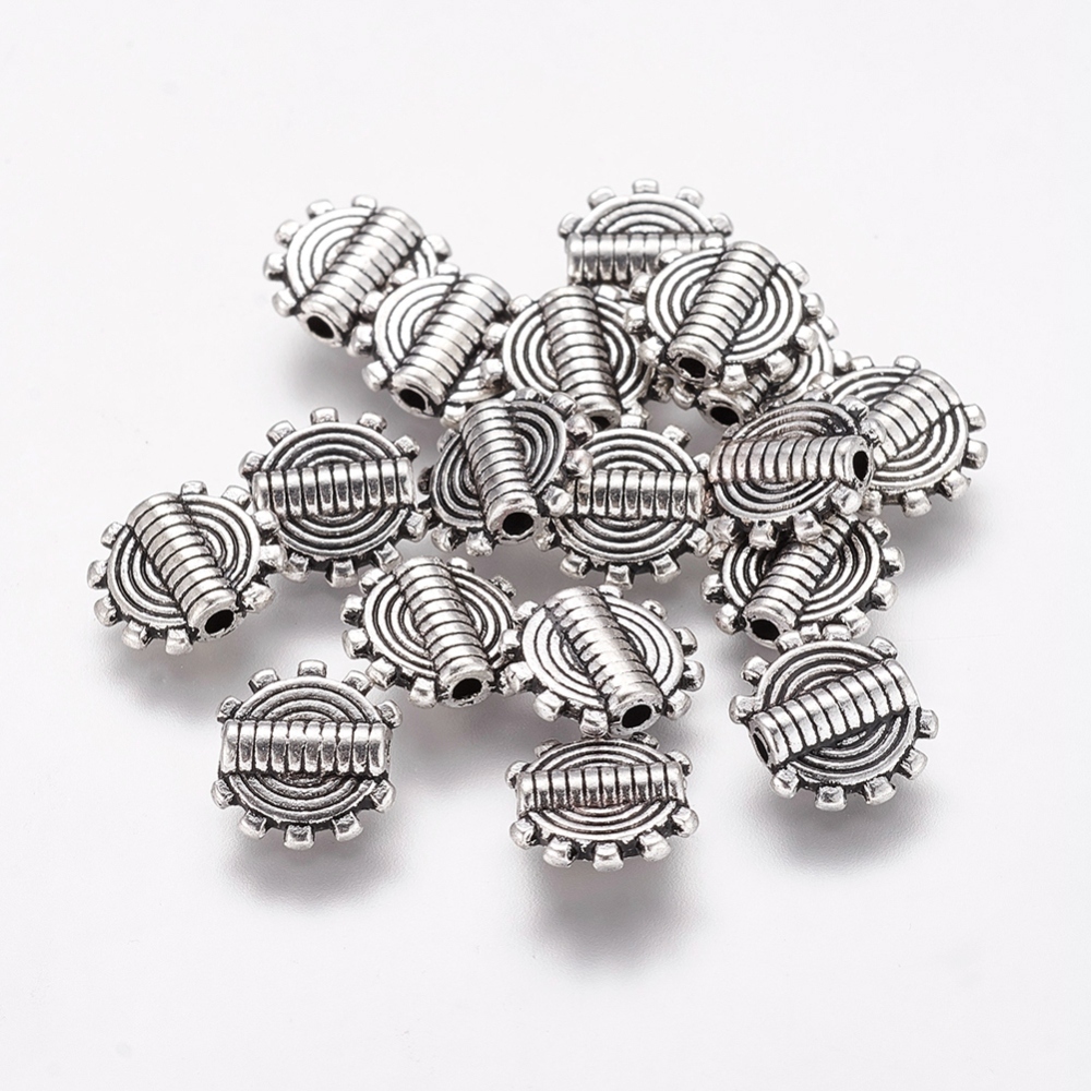 PandaHall Tibetan Silver Beads, Lead Free & Nickel Free & Cadmium Free, Gear, Antique Silver, about 9.5mm in diameter, 1.5mm thick, hole...