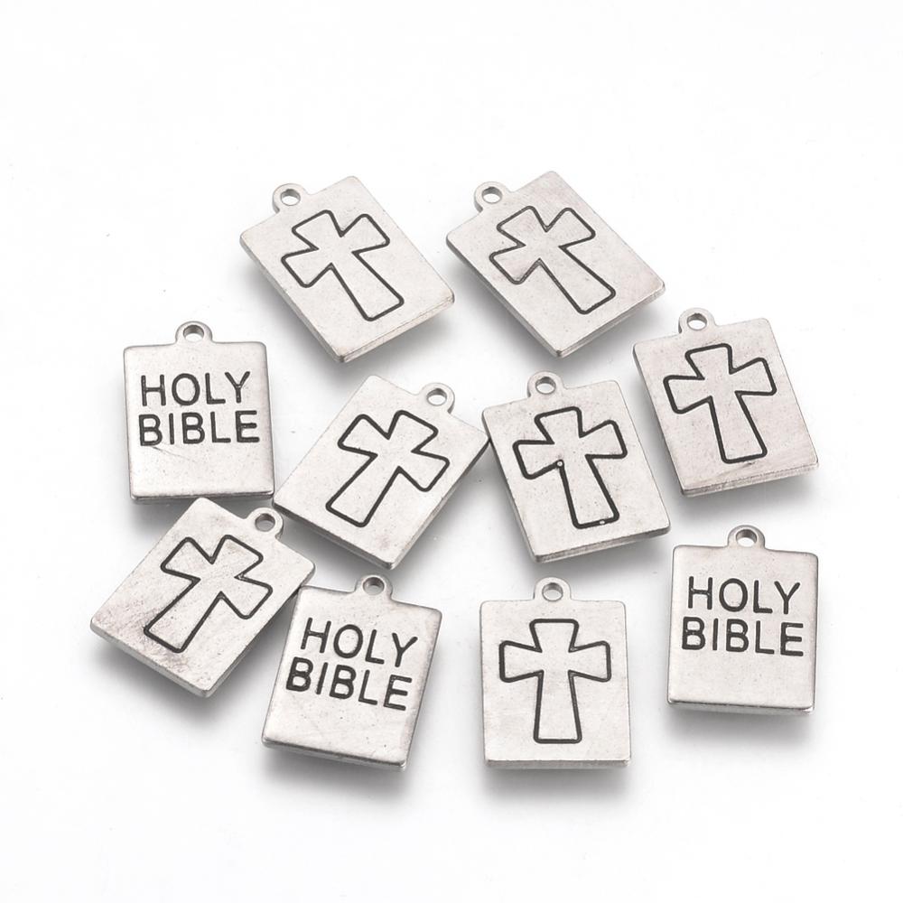 PandaHall 304 Stainless Steel Enamel Pendantsl, Holy Bible, Black, 17x12x1mm, Hole: 1mm Stainless Steel+Enamel Study Supplies Black